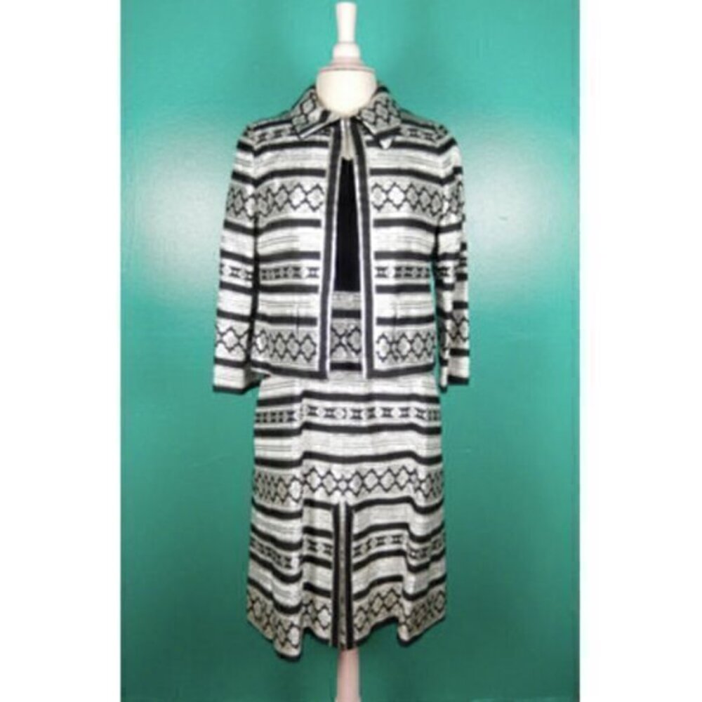Vintage 60's Oscar de la Renta Boutique Silver Metallic Velvet Dress Jacket Set